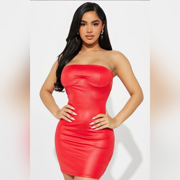 Annie Satin Mini Dress - Red - Picture 1 of 3